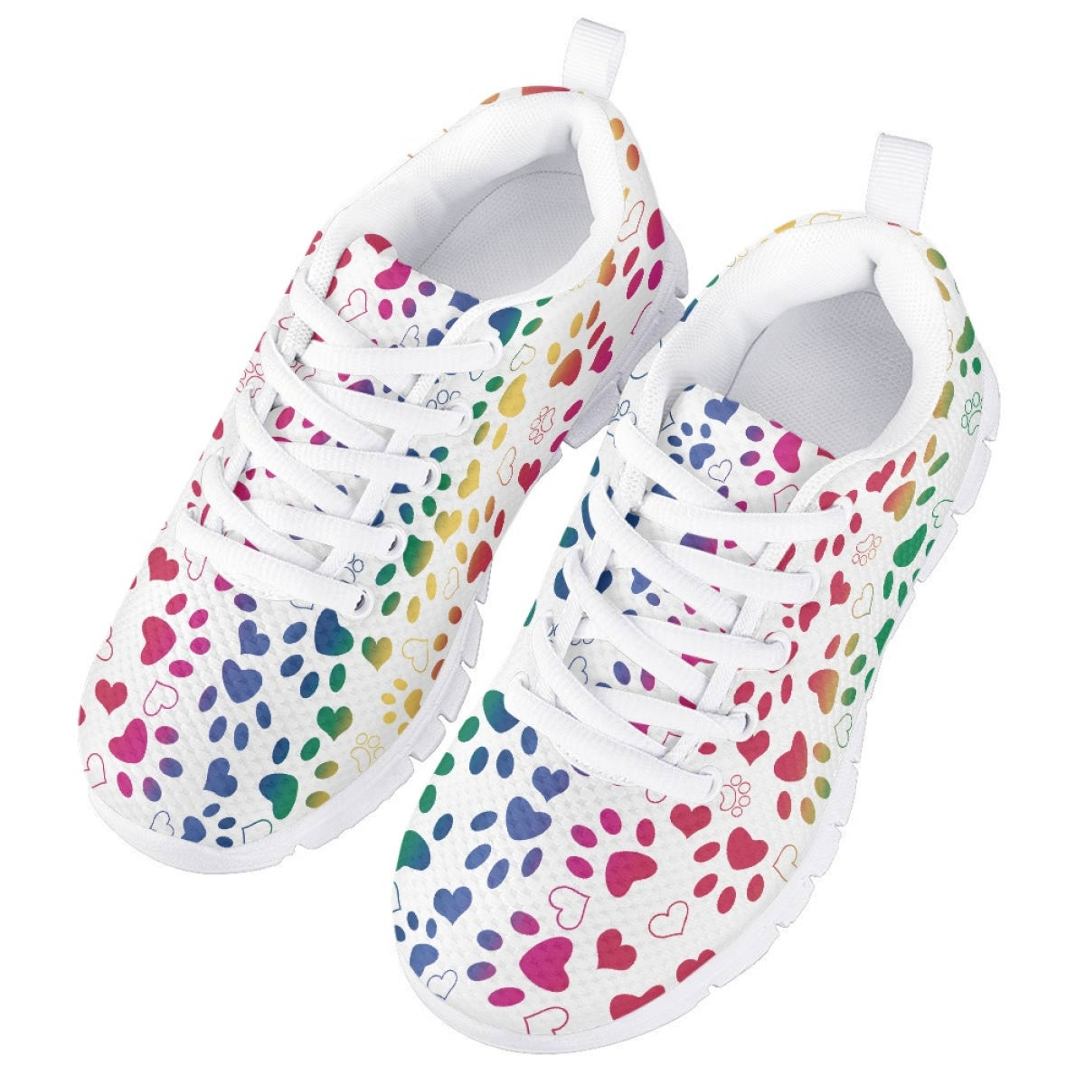 Colorful Heart Dog Paw Kids Running Shoes