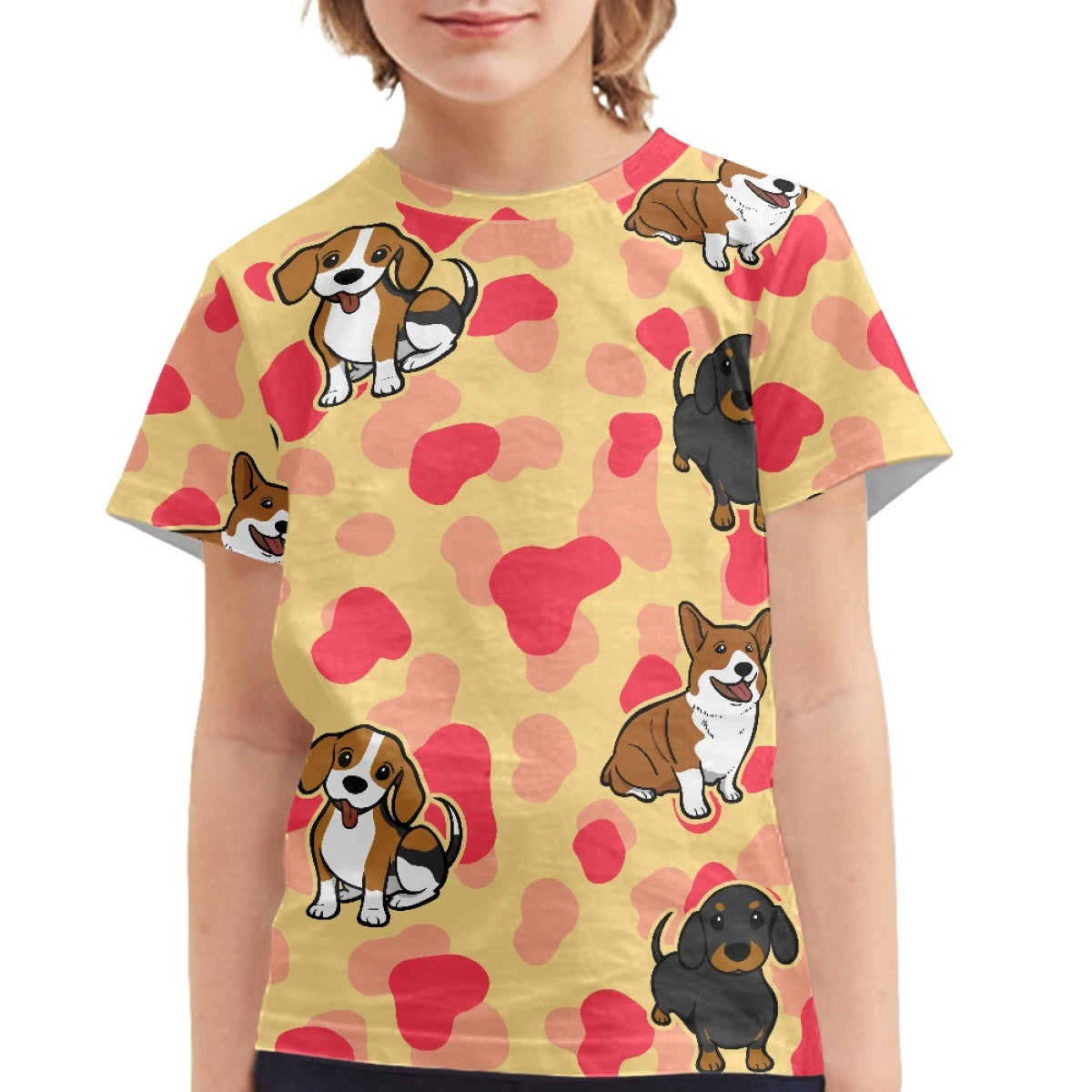 Pink Cow Print Dachshund Kids T-Shirt