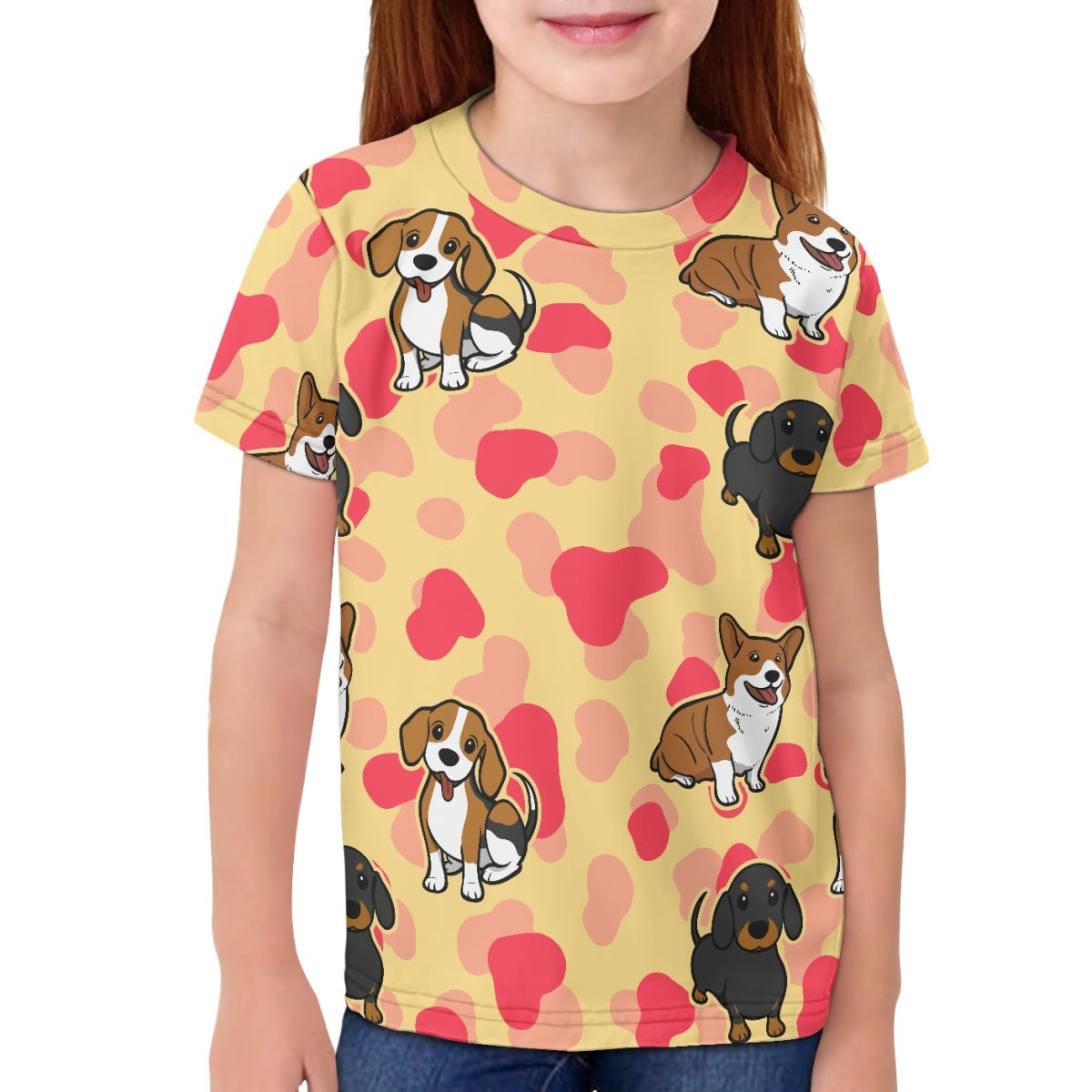 Pink Cow Print Dachshund Kids T-Shirt