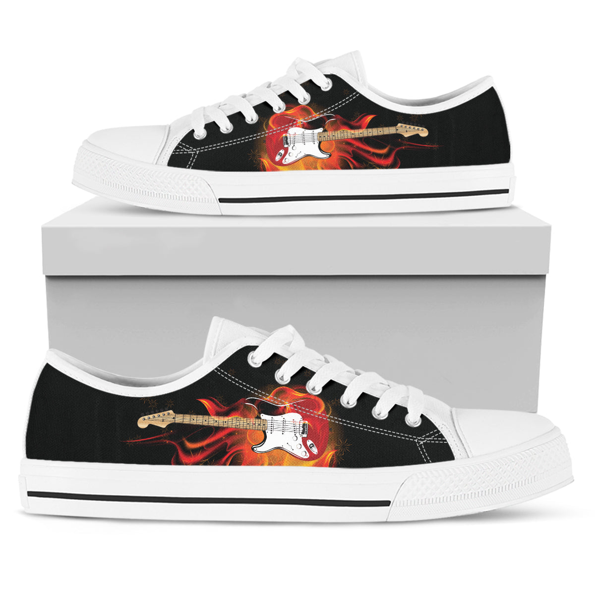 Electric Guitar on Fire Canvas Shoes
