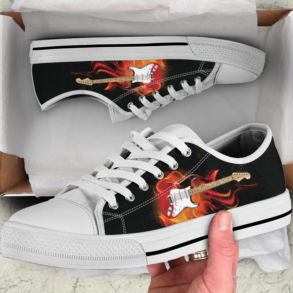 Electric Guitar on Fire Canvas Shoes