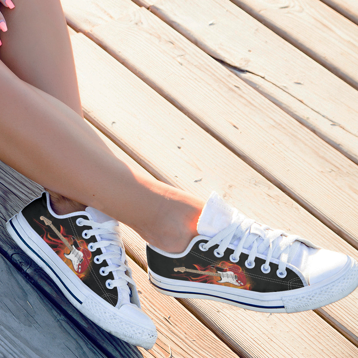 Electric Guitar on Fire Canvas Shoes