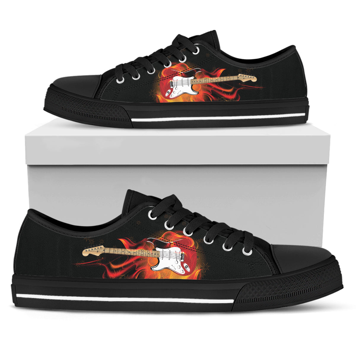 Electric Guitar on Fire Canvas Shoes