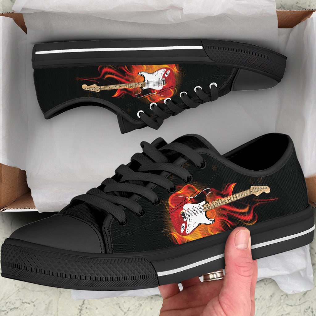 Electric Guitar on Fire Canvas Shoes