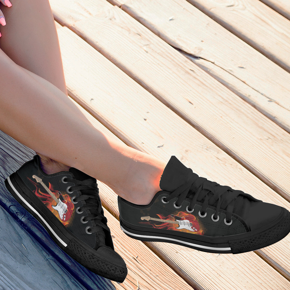 Electric Guitar on Fire Canvas Shoes