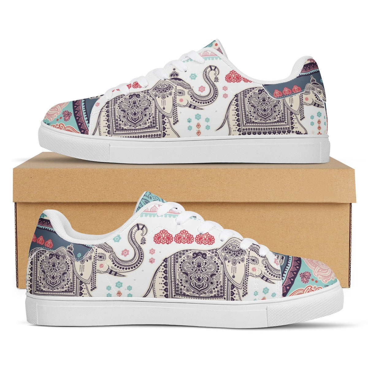 Elephant White Low Top Leather Shoes