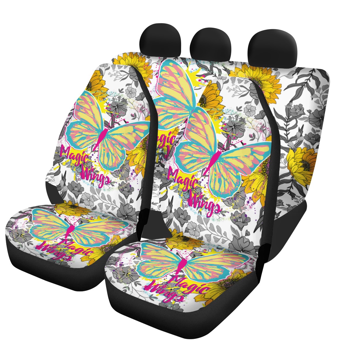 Sunflower & Butterfly Custom 4Pcs Car Seat Covers