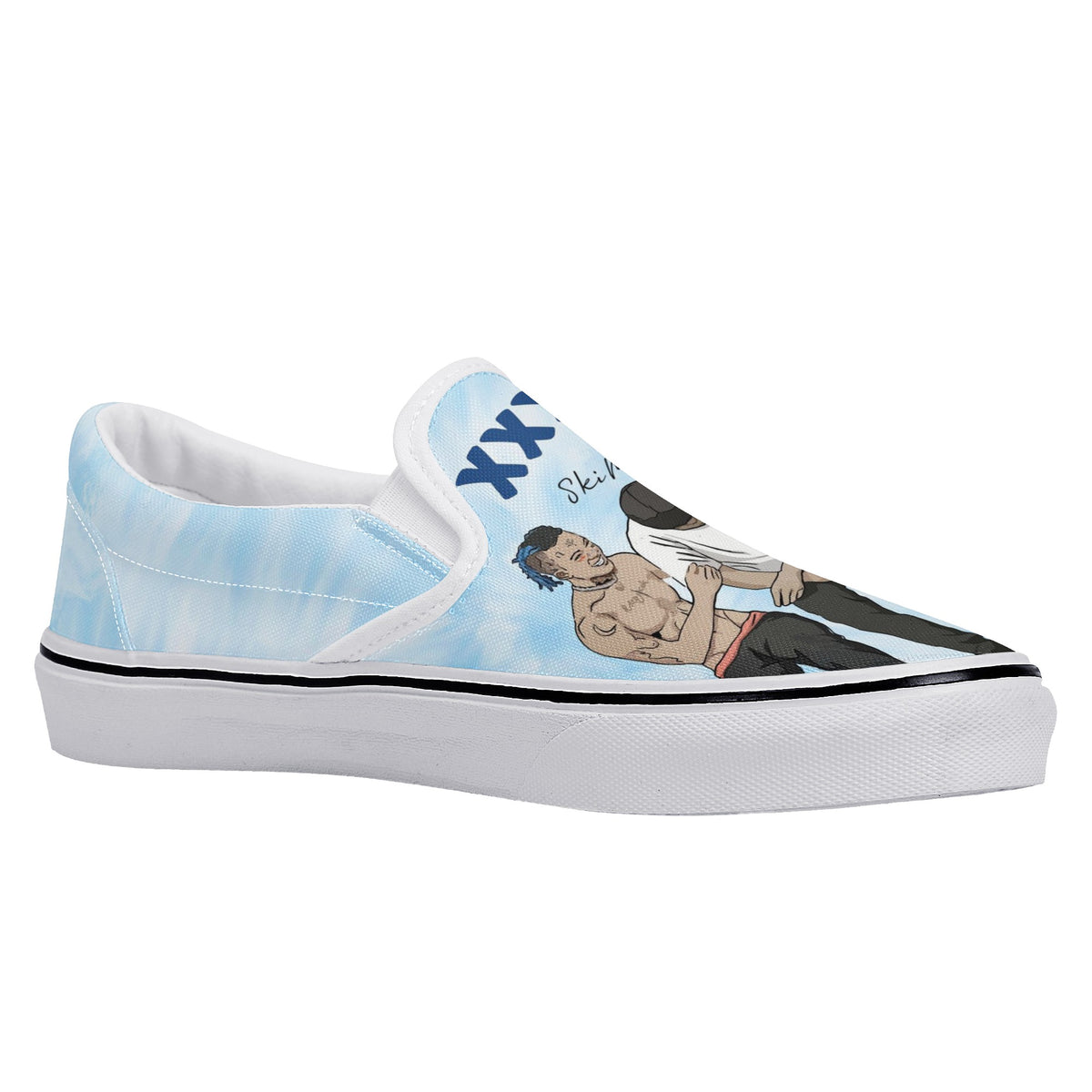 Juice Wrld &amp; Lil Peep &amp; XXXTentacion &amp; Ski Mask the Slump God Custom Vans Slip On Shoes