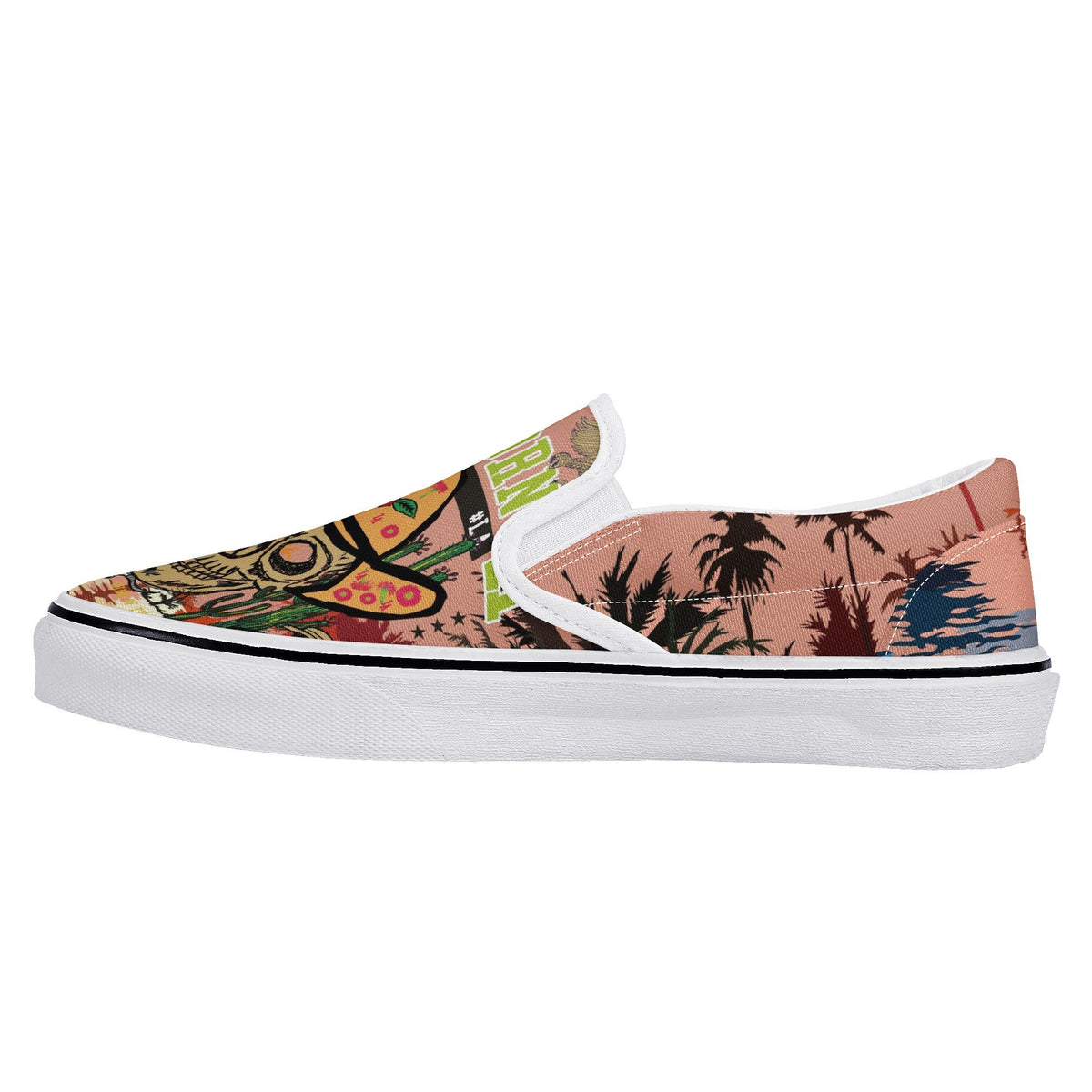 Skull Custom Vans Slip On Shoes