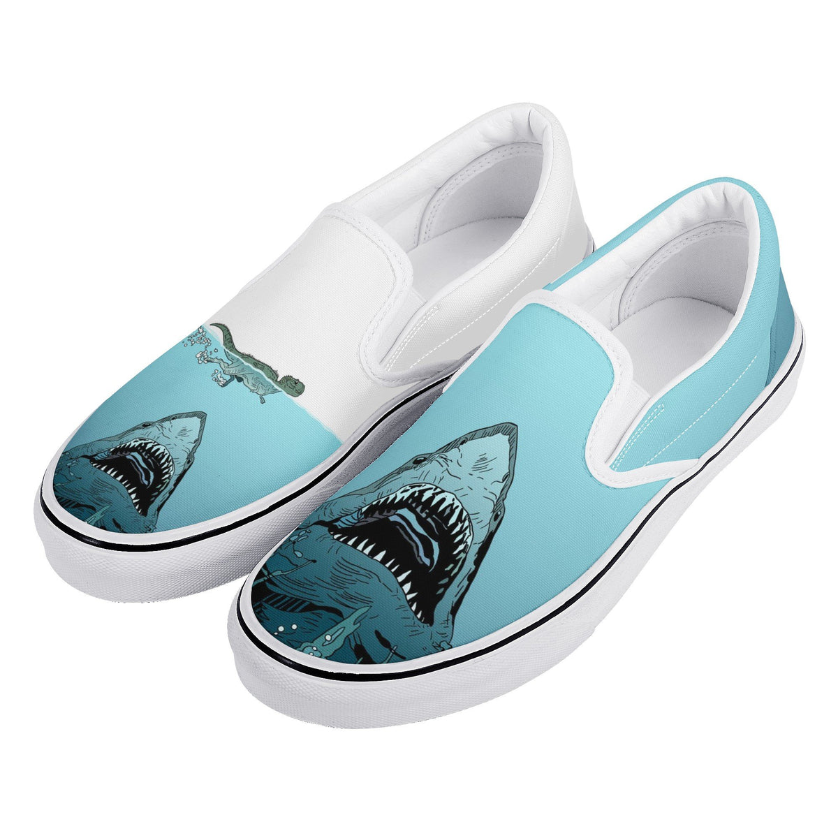 Blue Shark Custom Vans Slip On Shoes