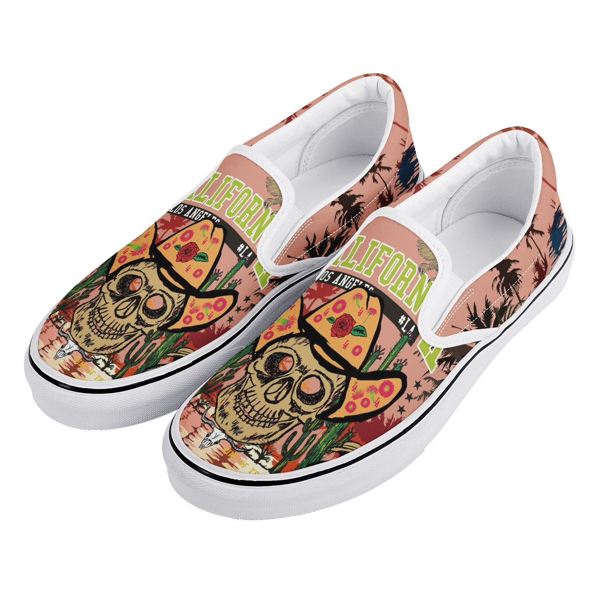 Skull Custom Vans Slip On Shoes