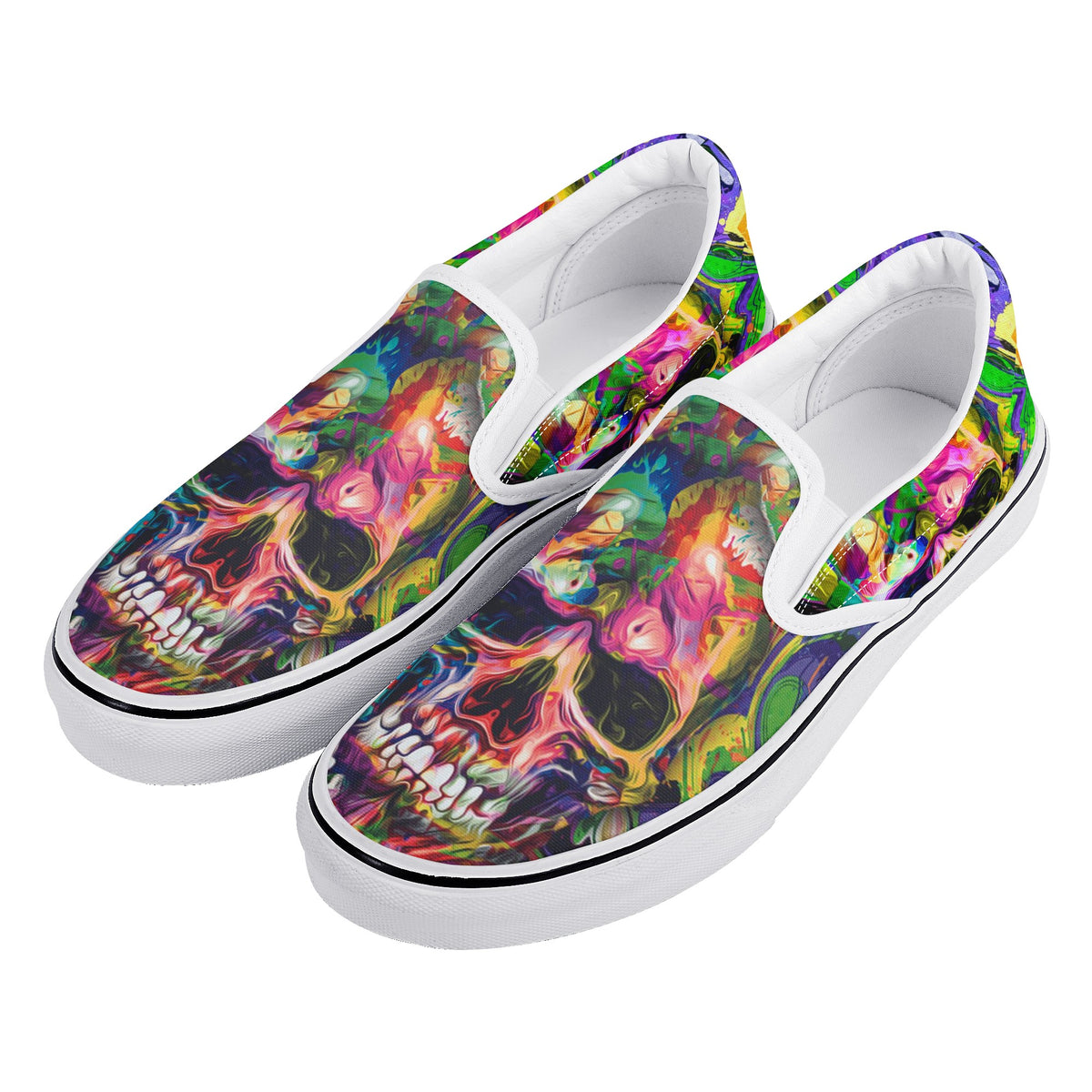 Skull Custom Vans Slip On Shoes