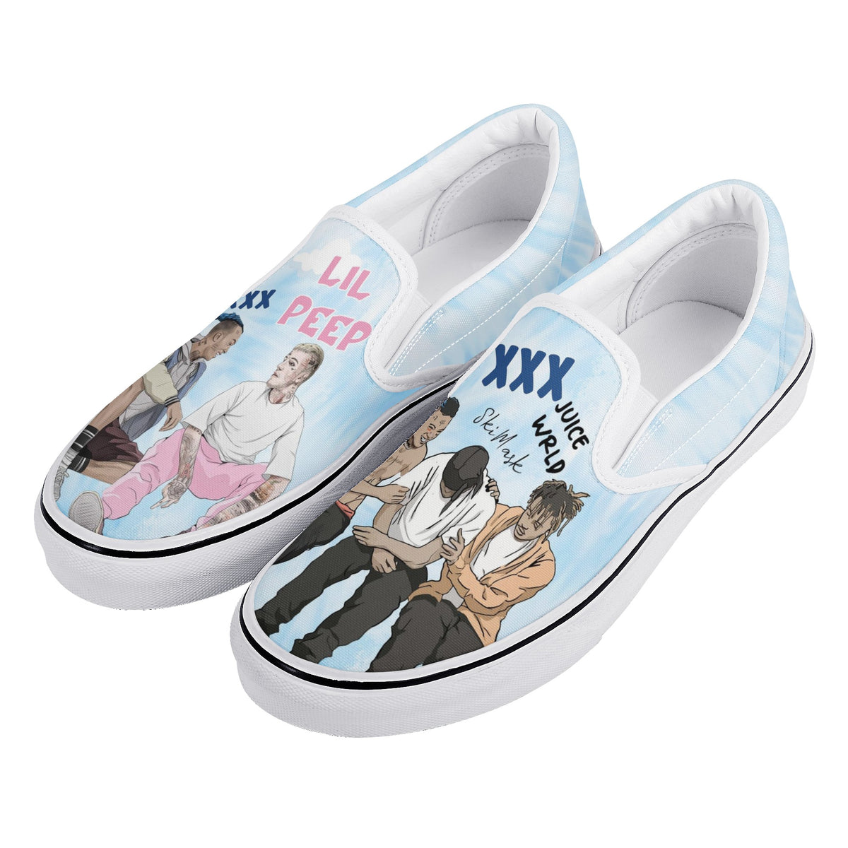 Juice Wrld &amp; Lil Peep &amp; XXXTentacion &amp; Ski Mask the Slump God Custom Vans Slip On Shoes