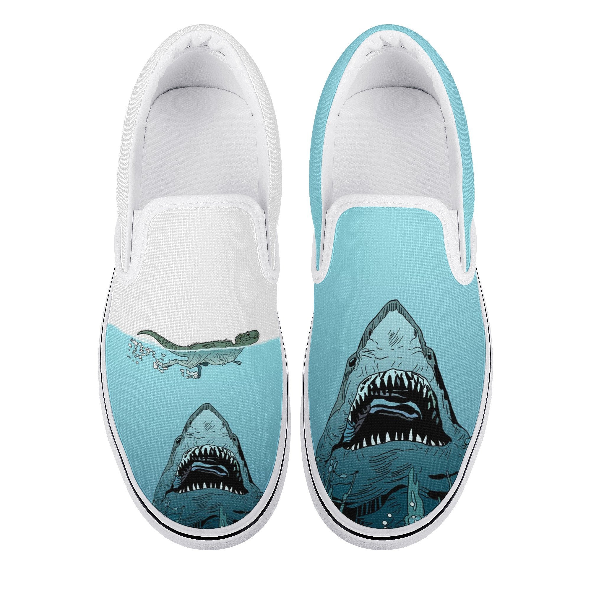 Blue Shark Custom Vans Slip On Shoes