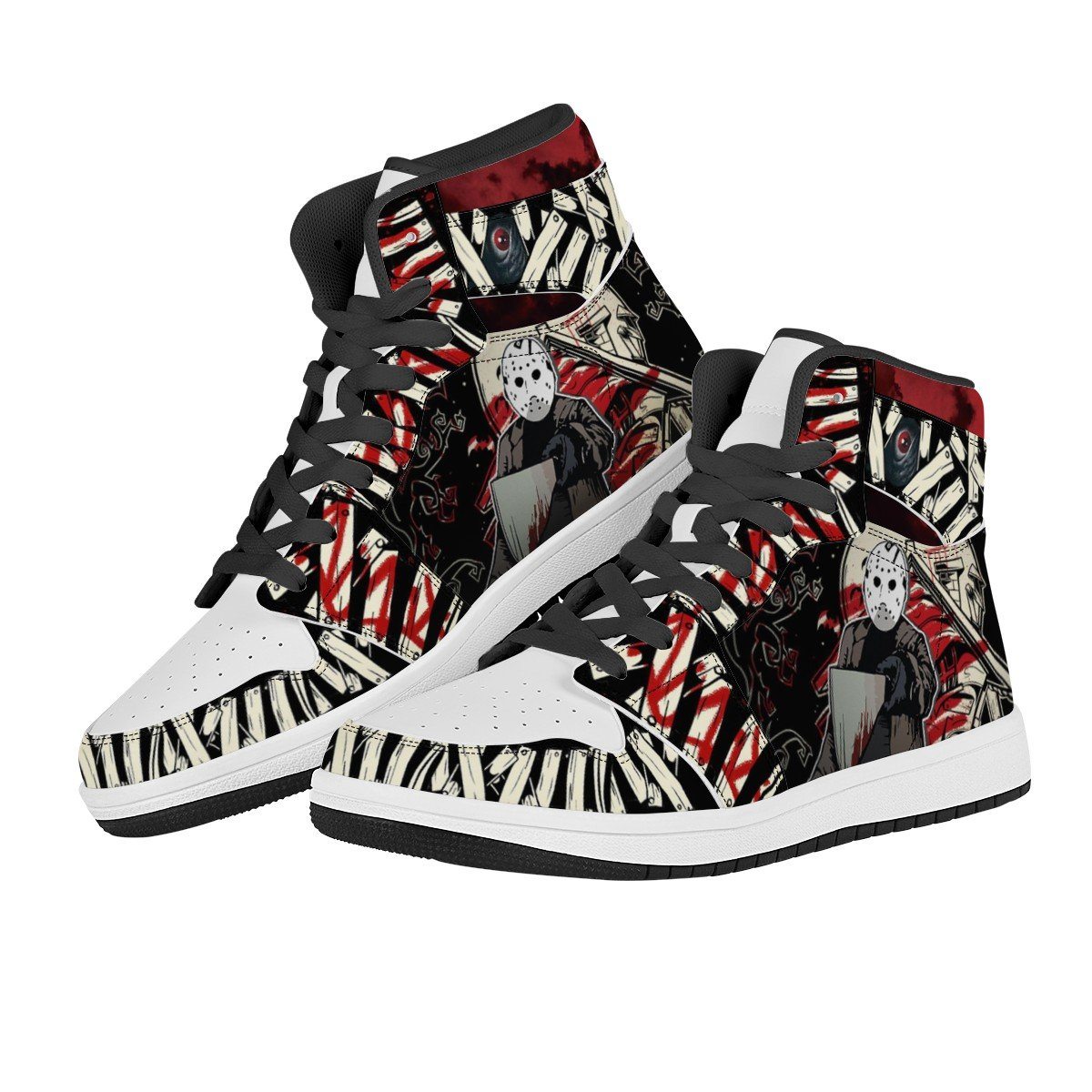 Friday The 13th High Top Leather Sneaker Custom Jordan 1, Horror, Jason Voorhees noxfan 