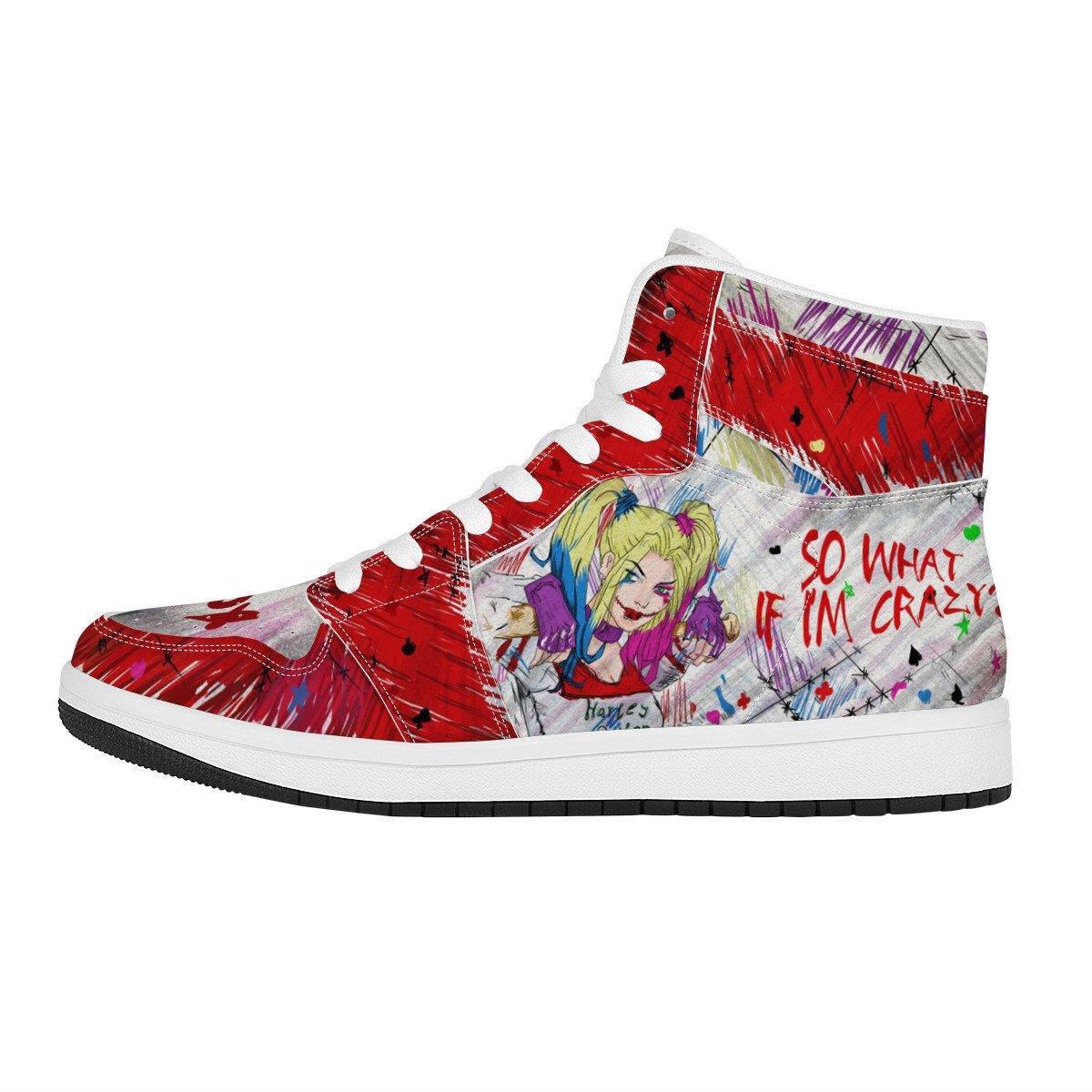 Harley Quinn High Top Leather Sneaker Custom Jordan 1, Harley Quinn noxfan Women US5.5 (EU36) 