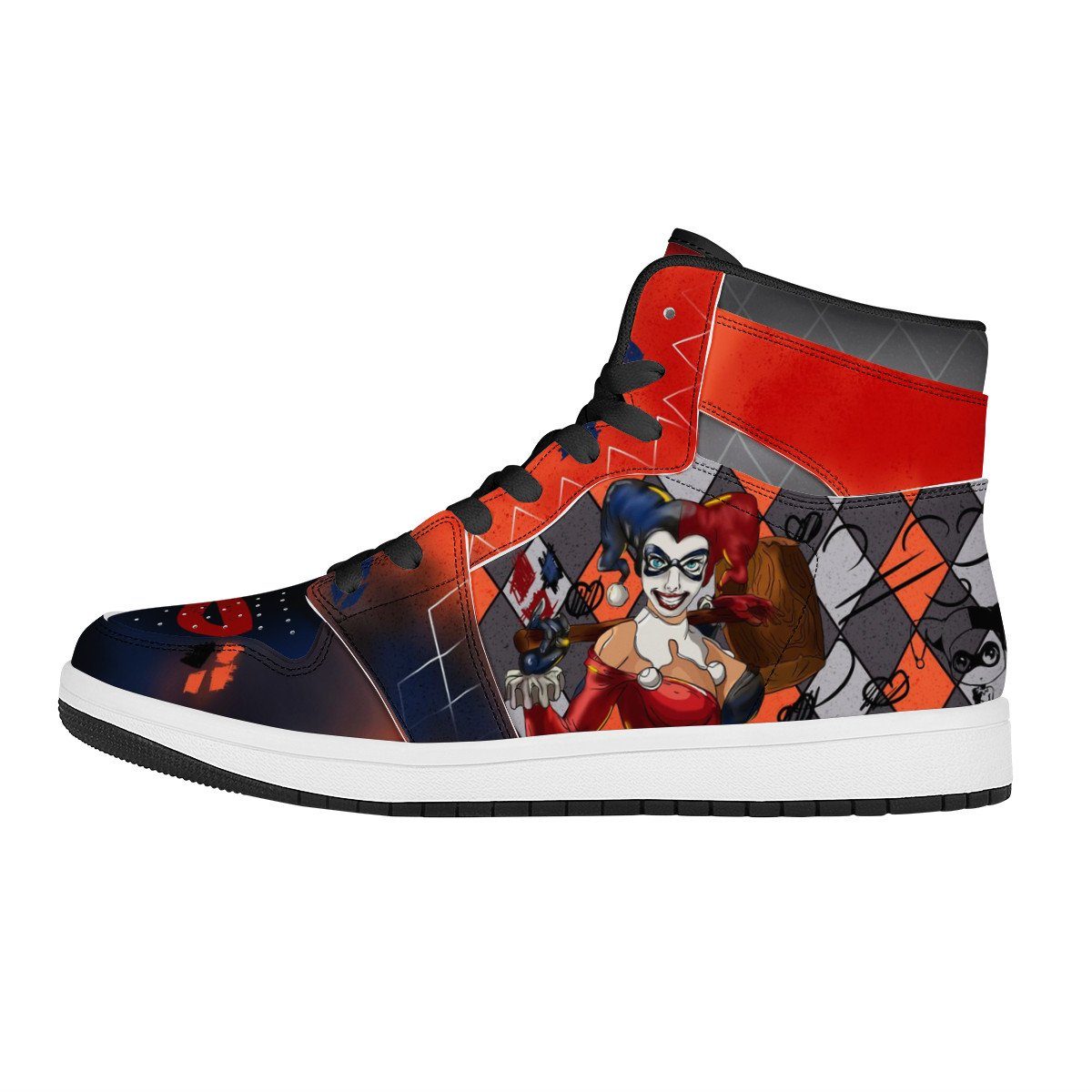 Harley Quinn High Top Leather Sneaker Custom Jordan 1, Harley Quinn noxfan Women US5.5 (EU36) 