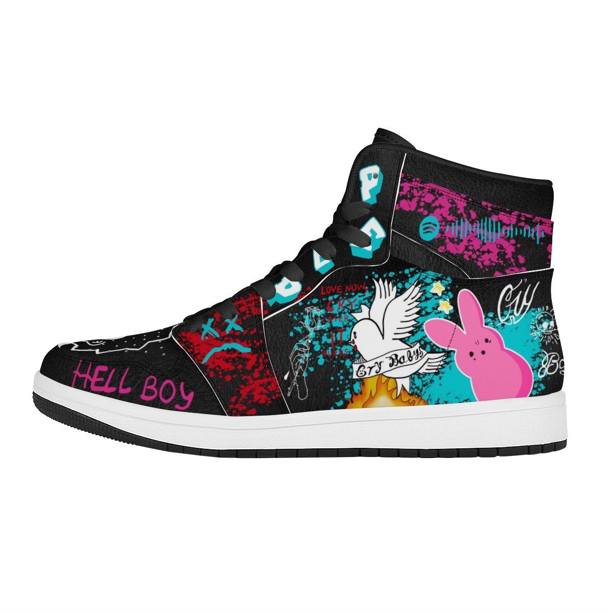 Hell Boy High Top Leather Sneaker Custom Jordan 1, Rapper, Lil Peep noxfan Women US5.5 (EU36) 