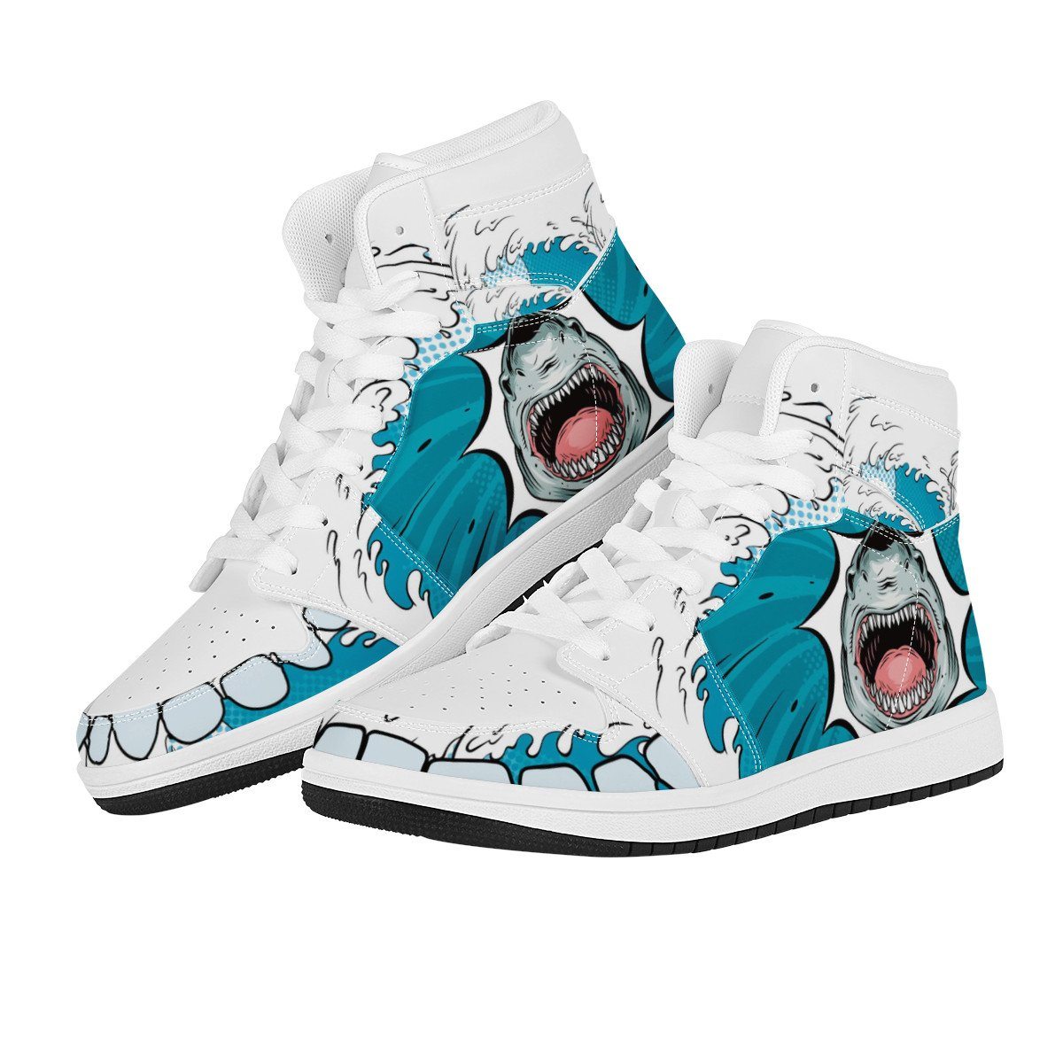 Jaws High Top Leather Sneaker Custom Jordan 1, Horror, Jaws noxfan 