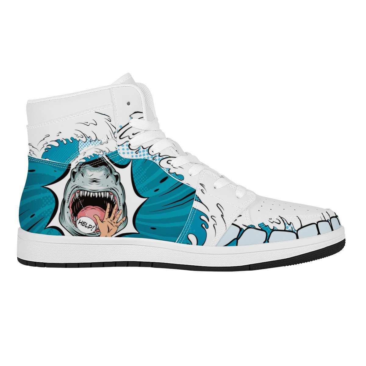 Jaws High Top Leather Sneaker Custom Jordan 1, Horror, Jaws noxfan 