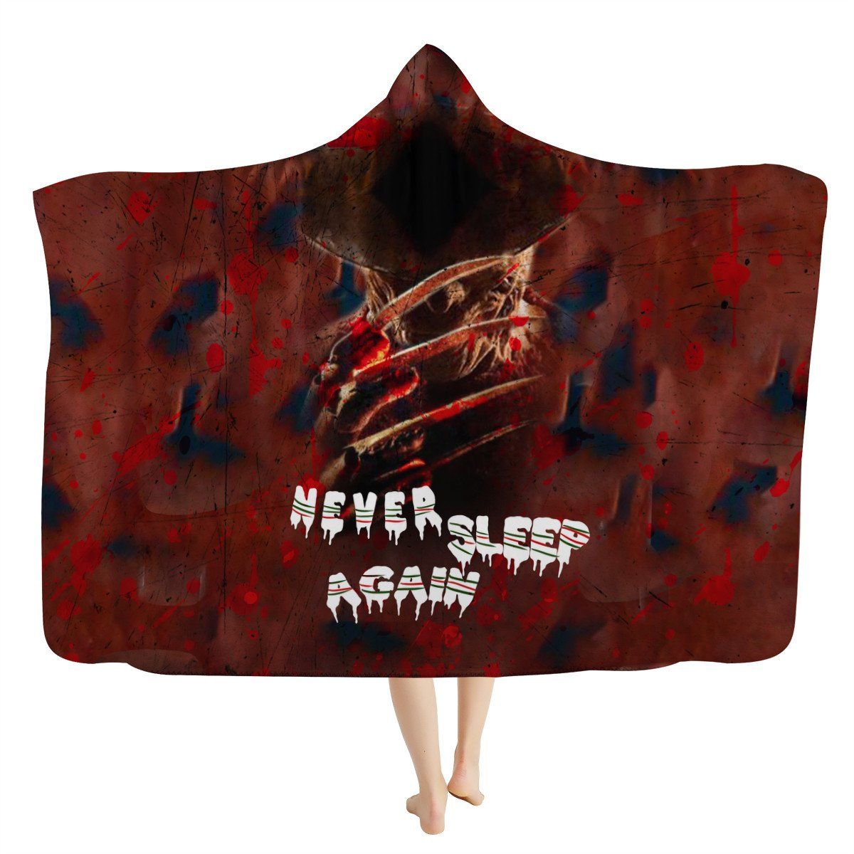 Never Sleep Again Hooded Blanket Hooded Blanket, Horror, A Nightmare On Elm Street noxfan Kids (45"T x 60"W) 
