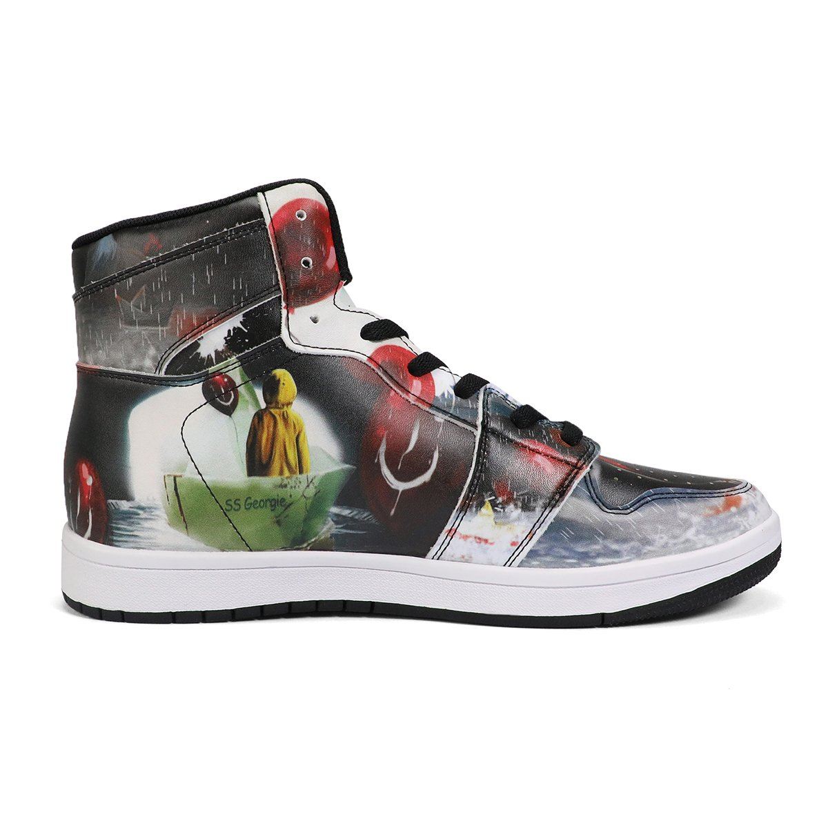 Pennywise High Top Leather Sneaker Custom Jordan 1, Horror, Pennywise noxfan 
