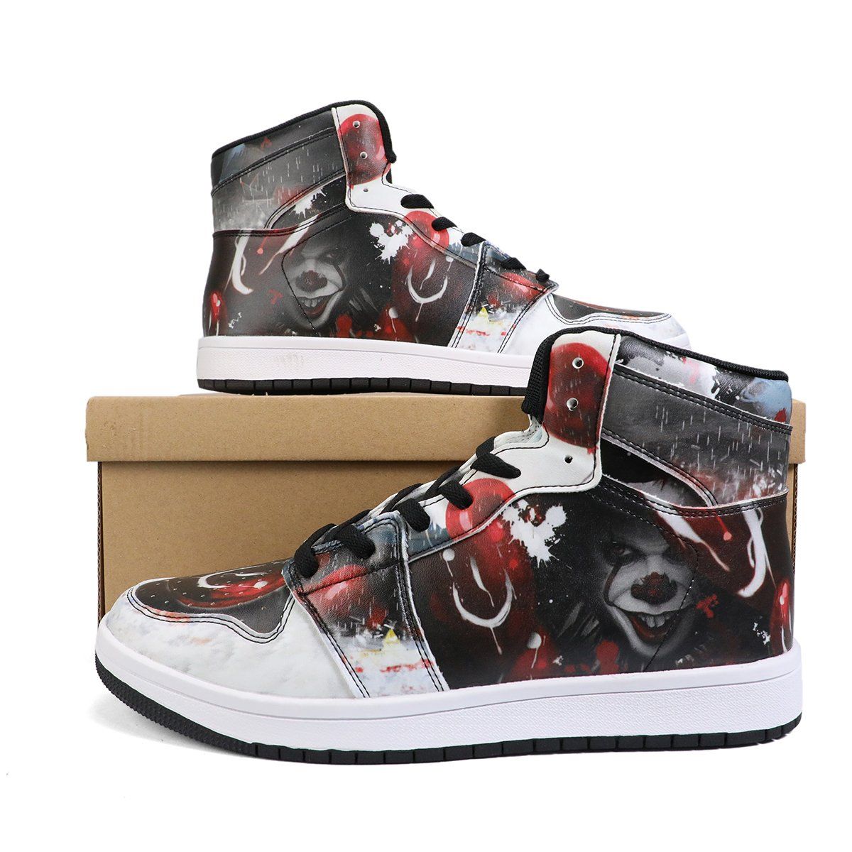 Pennywise High Top Leather Sneaker Custom Jordan 1, Horror, Pennywise noxfan 