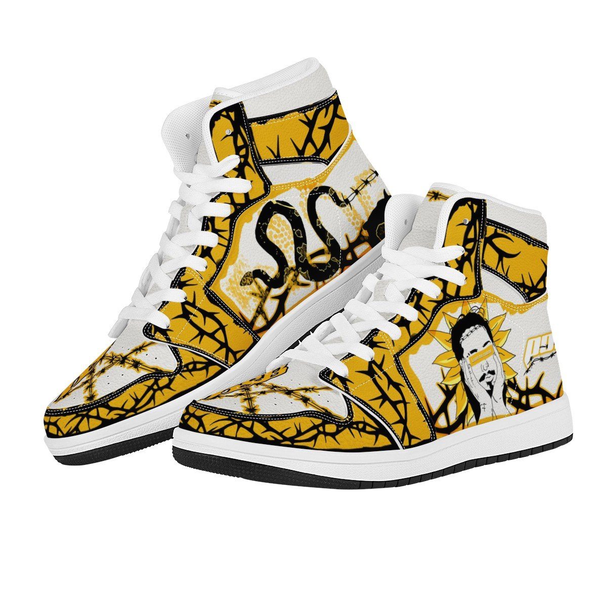 PM High Top Leather Sneaker Custom Jordan 1, Rapper, Post Malone noxfan 