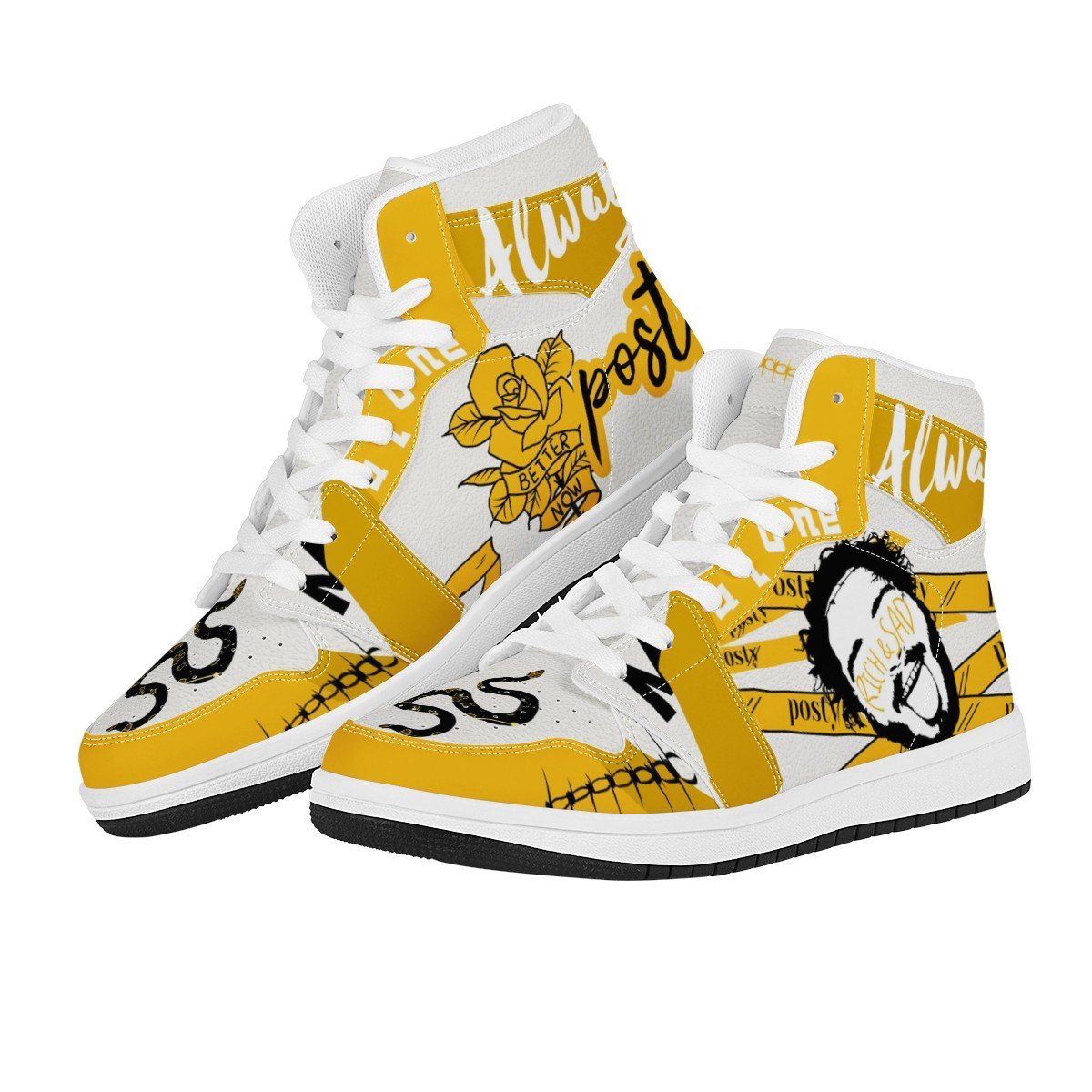Rich &amp; Sad High Top Leather Sneaker Custom Jordan 1, Rapper, Post Malone noxfan 