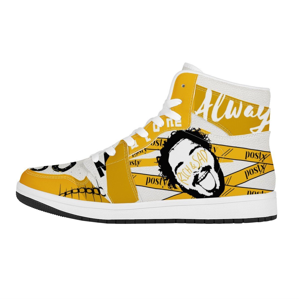 Rich & Sad High Top Leather Sneaker Custom Jordan 1, Rapper, Post Malone noxfan Women US5.5 (EU36) 
