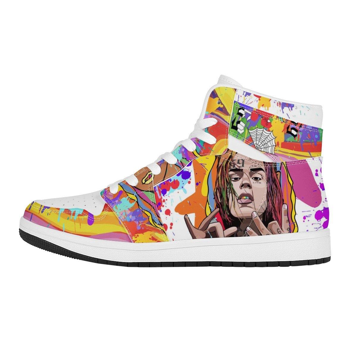 Sixnine High Top Leather Sneaker Custom Jordan 1, Rapper, 6ix9ine noxfan Women US5.5 (EU36) 