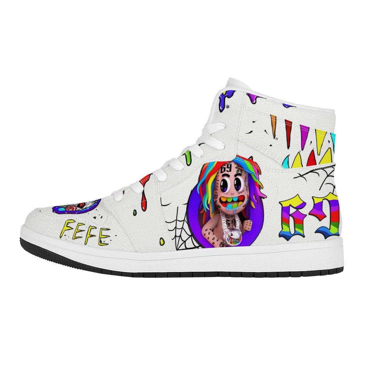 sixnine High Top Leather Sneaker Custom Jordan 1, Rapper, 6ix9ine noxfan Women US5.5 (EU36) 
