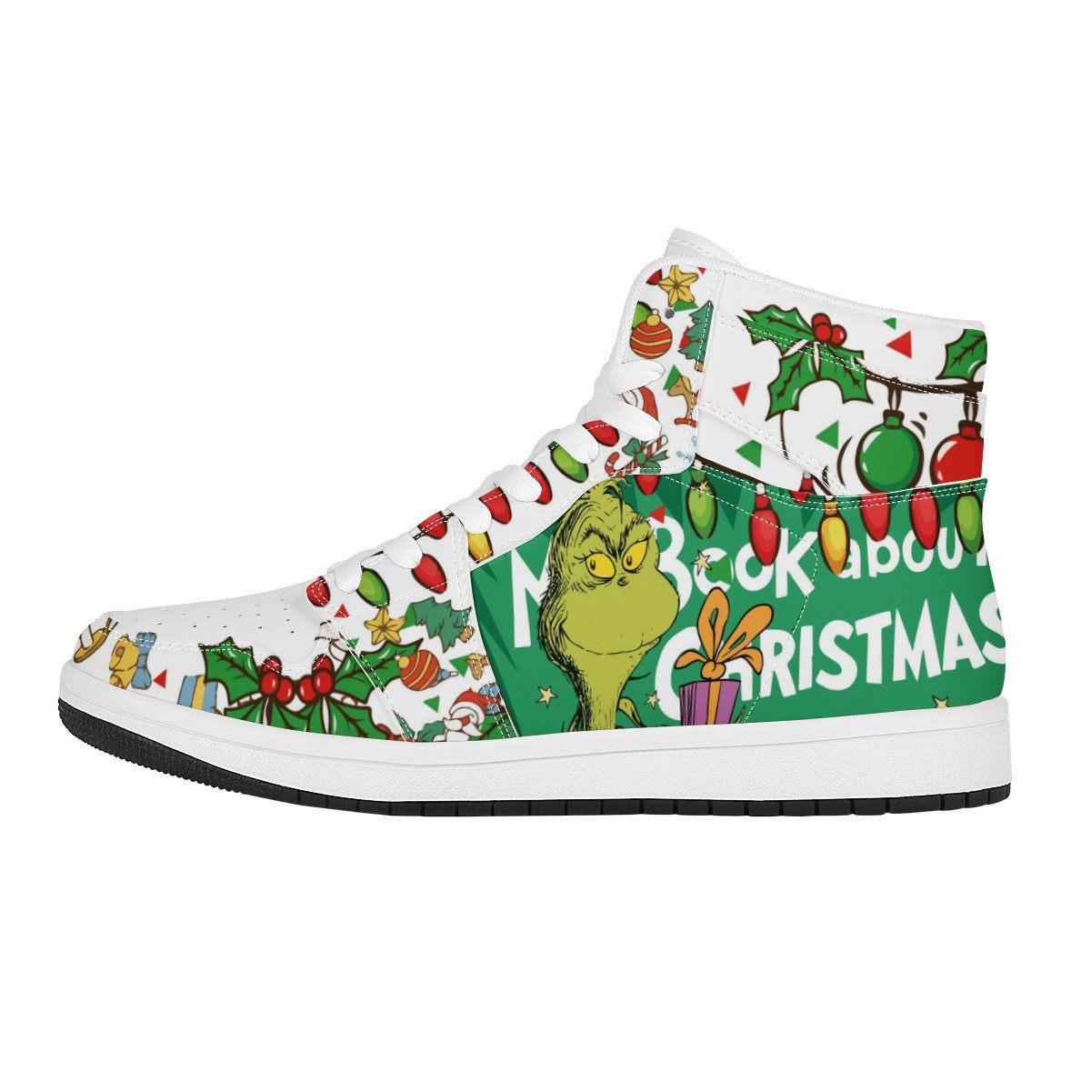 The Grinch Gift High Top Leather Sneaker Custom Jordan 1, How the Grinch Stole Christmas noxfan Women US5.5 (EU36) 